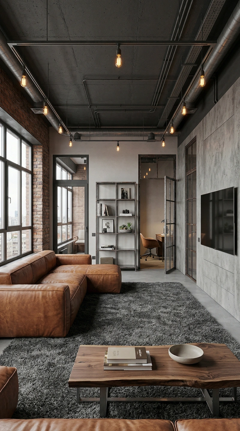 Дизайн гостиной в стиле Лофт — фото интерьера от нейросети RoomGPT