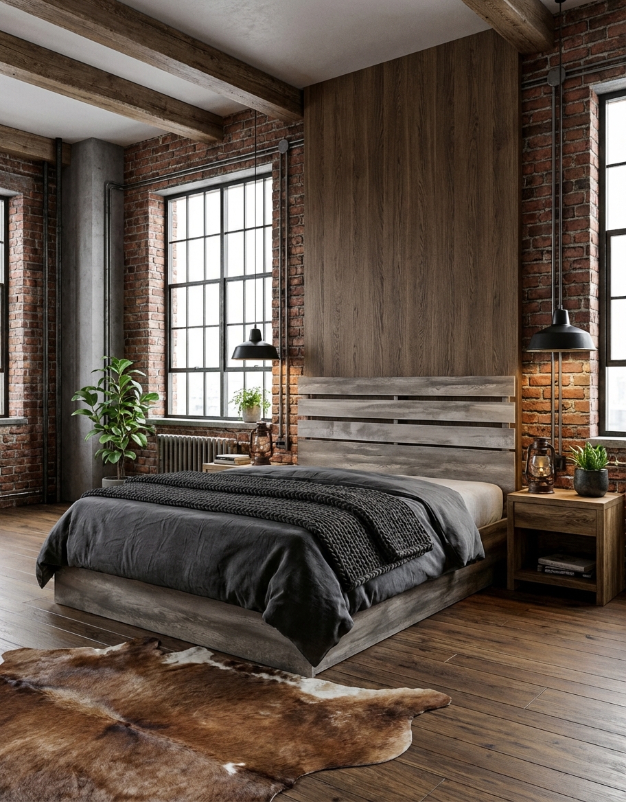 Дизайн спальни в стиле Лофт — фото интерьера от нейросети RoomGPT