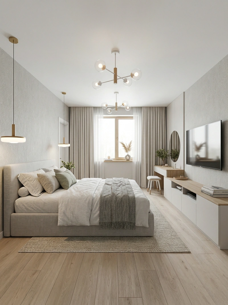 Дизайн спальни в стиле Контемпорари — фото интерьера от нейросети RoomGPT