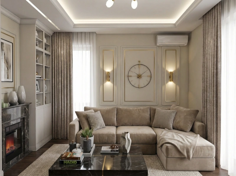 Дизайн интерьера в стиле Контемпорари — Гостиная от нейросети RoomGPT