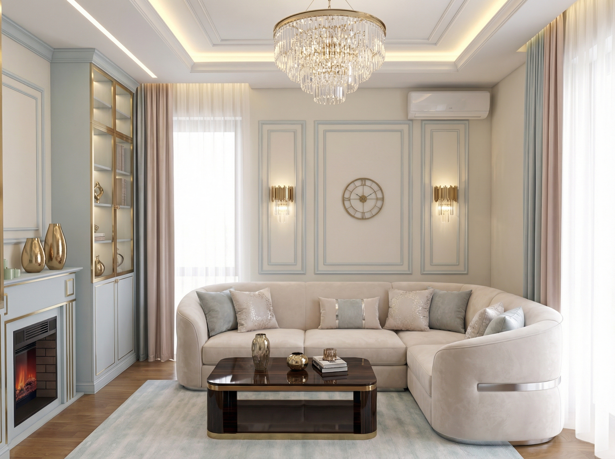 Дизайн гостиной в стиле Неоклассика — фото интерьера от нейросети RoomGPT