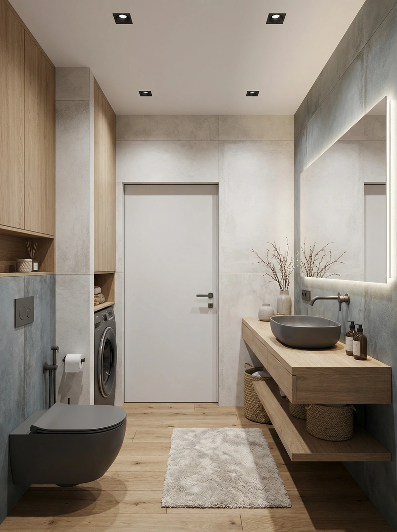 Дизайн ванной в стиле Japandi — фото интерьера от нейросети RoomGPT