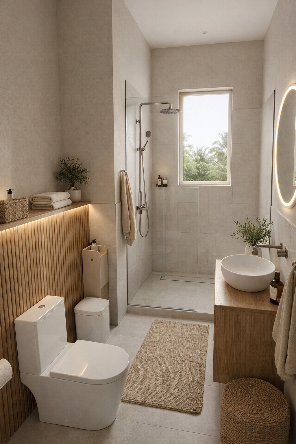 Дизайн ванной в стиле Japandi — фото интерьера от нейросети RoomGPT