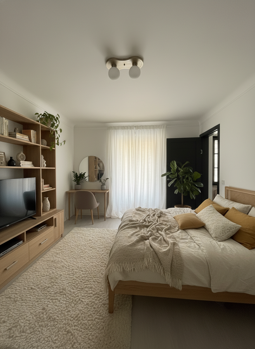 Дизайн спальни в стиле Хюгге — фото интерьера от нейросети RoomGPT