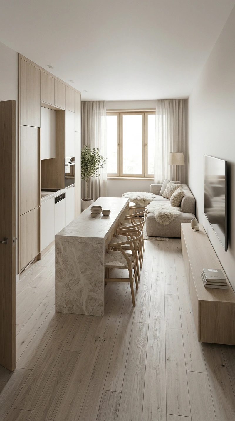 Дизайн гостиной в стиле Хюгге — фото интерьера от нейросети RoomGPT