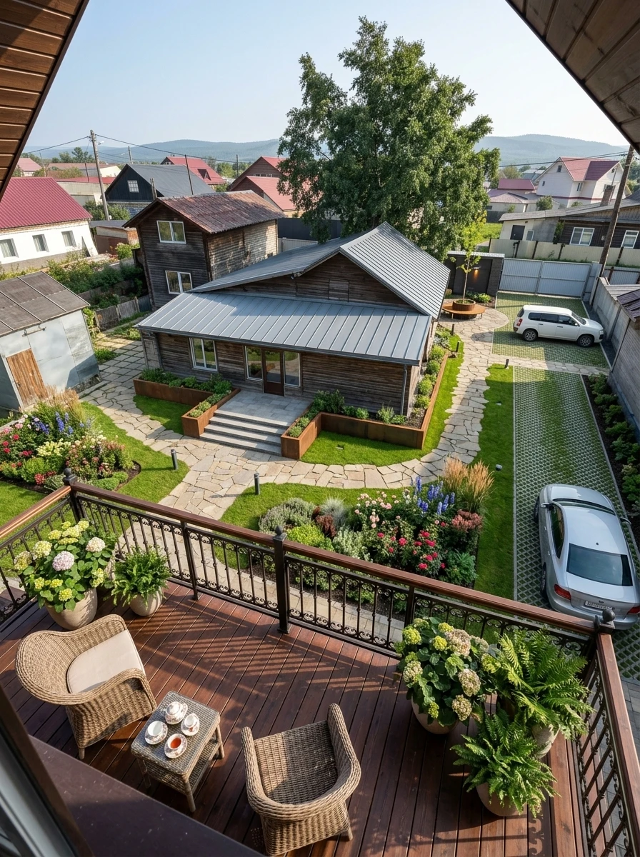 Дизайн участка в стиле Русская усадьба — фото участка от нейросети RoomGPT