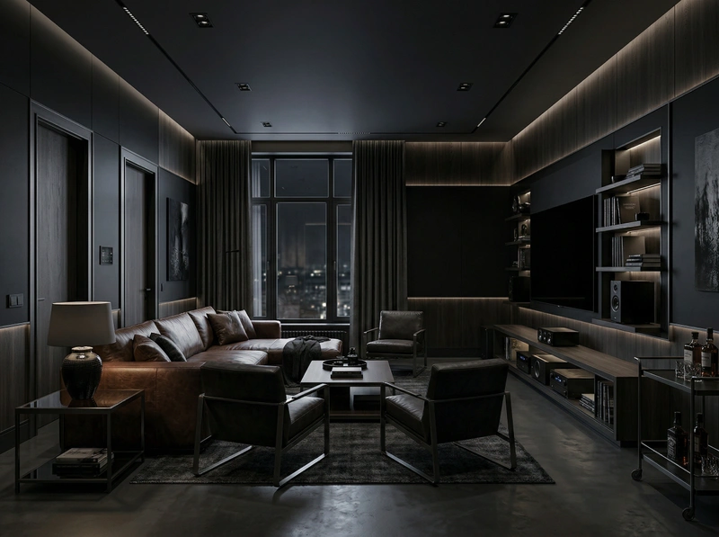 Дизайн гостиной в стиле Блэктэк — фото интерьера от нейросети RoomGPT