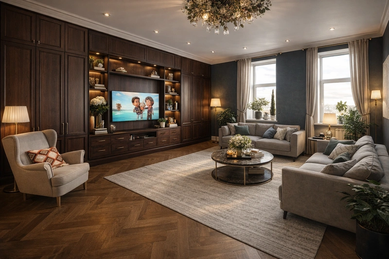 Дизайн гостиной в стиле Британский — фото интерьера от нейросети RoomGPT