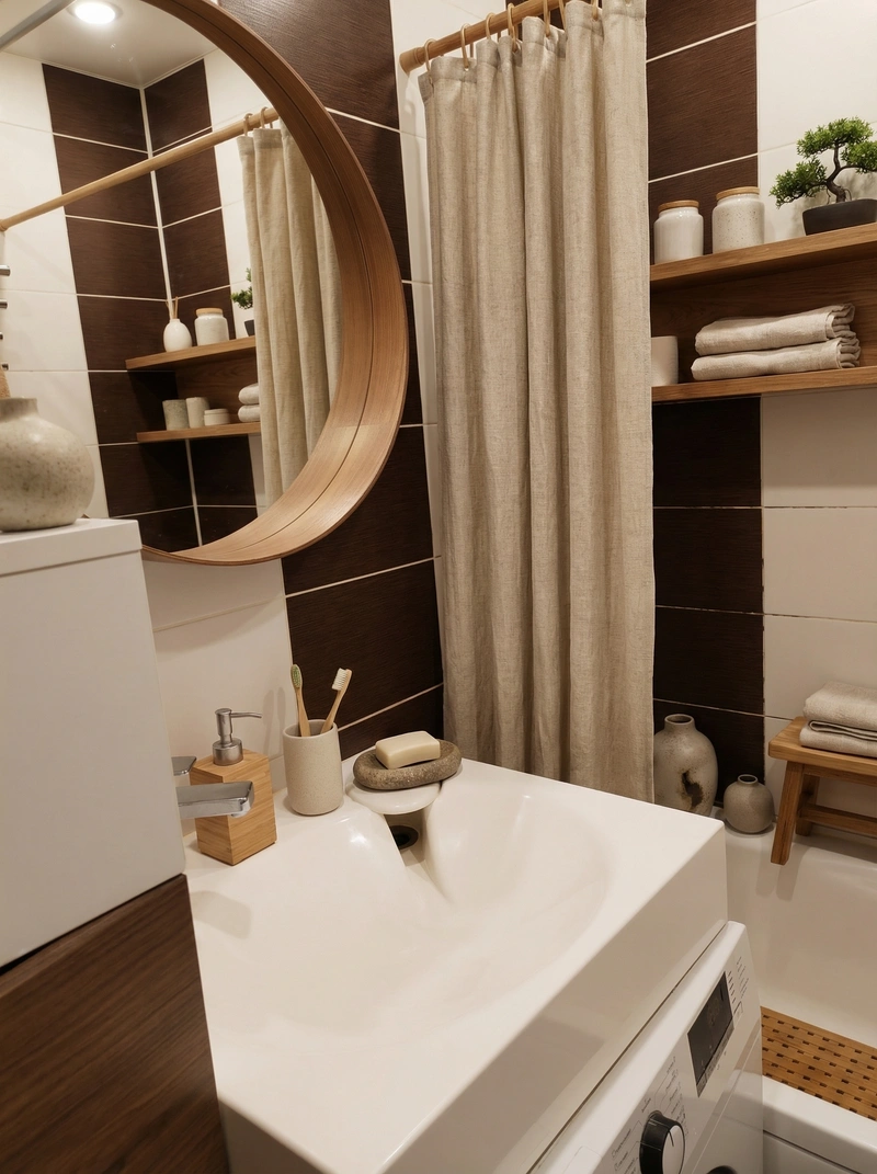 Дизайн ванной в стиле Japandi — фото интерьера от нейросети RoomGPT