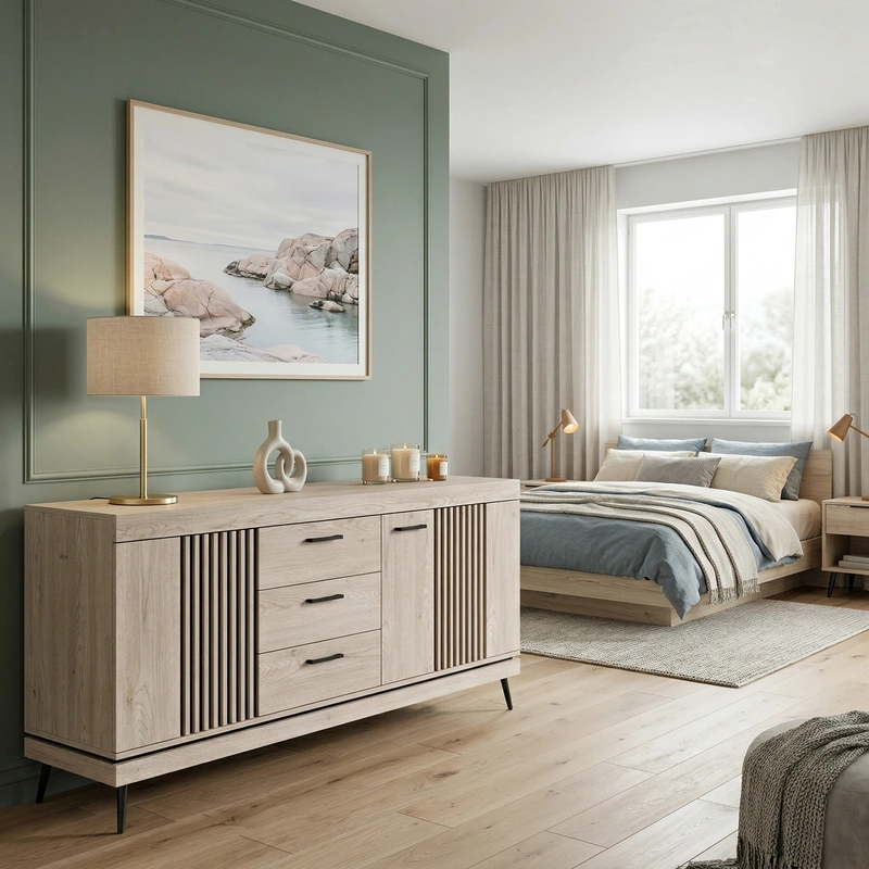 Дизайн спальни в стиле Сканди — фото интерьера от нейросети RoomGPT