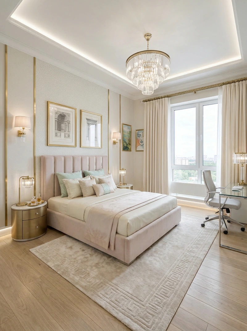 Дизайн спальни в стиле Неоклассика — фото интерьера от нейросети RoomGPT
