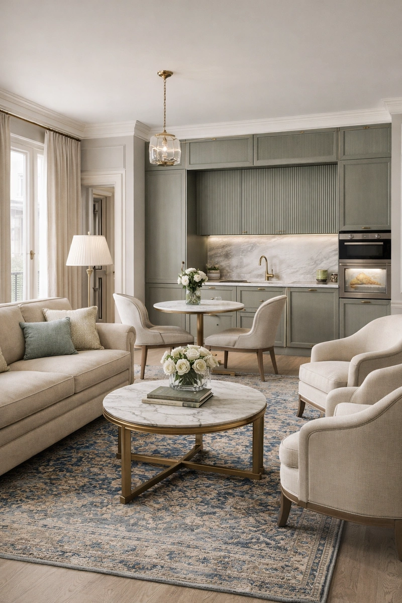 Дизайн интерьера в стиле Классика — Гостиная от нейросети RoomGPT