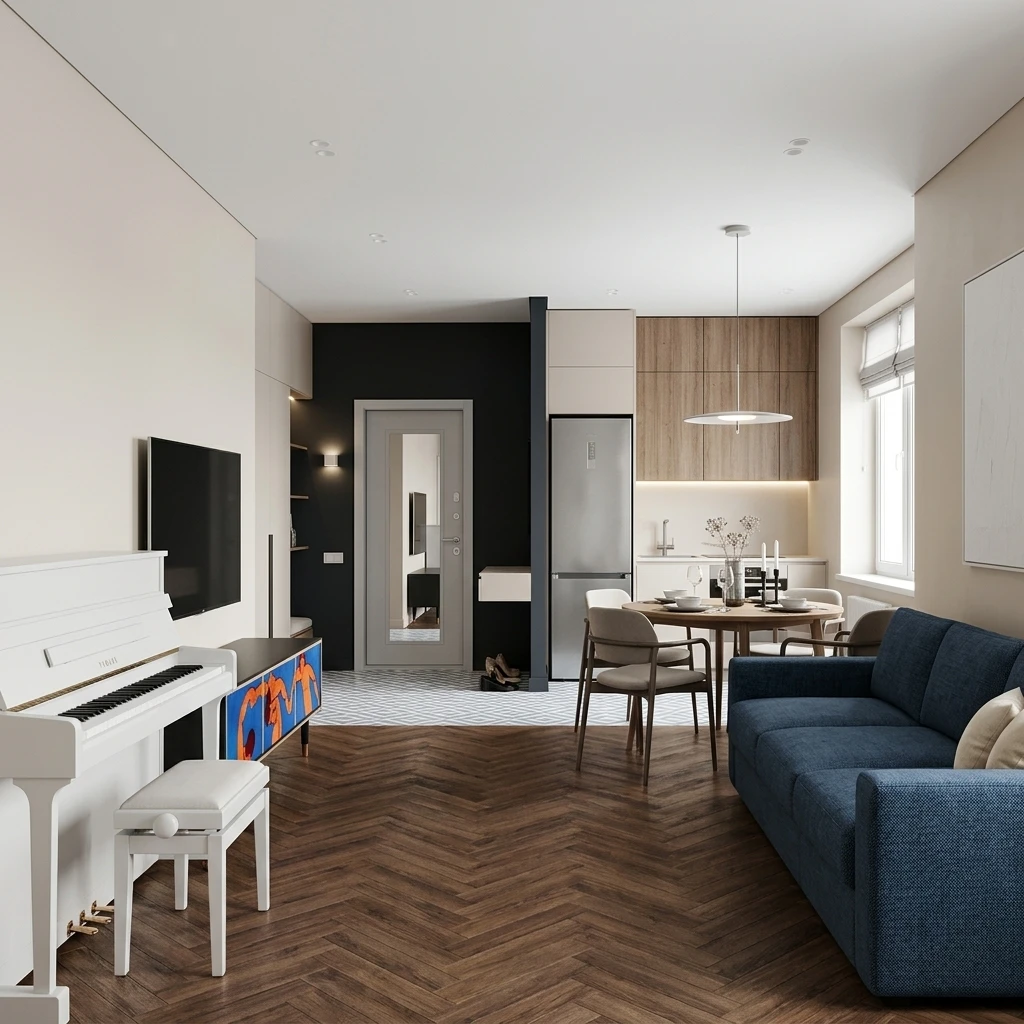 Дизайн интерьера в стиле Минимализм — Гостиная от нейросети RoomGPT