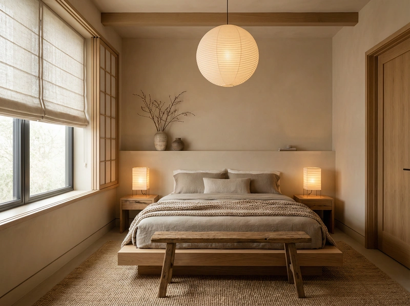 Дизайн спальни в стиле Japandi — фото интерьера от нейросети RoomGPT