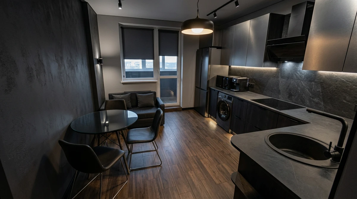 Дизайн интерьера в стиле Блэктэк — Кухня от нейросети RoomGPT