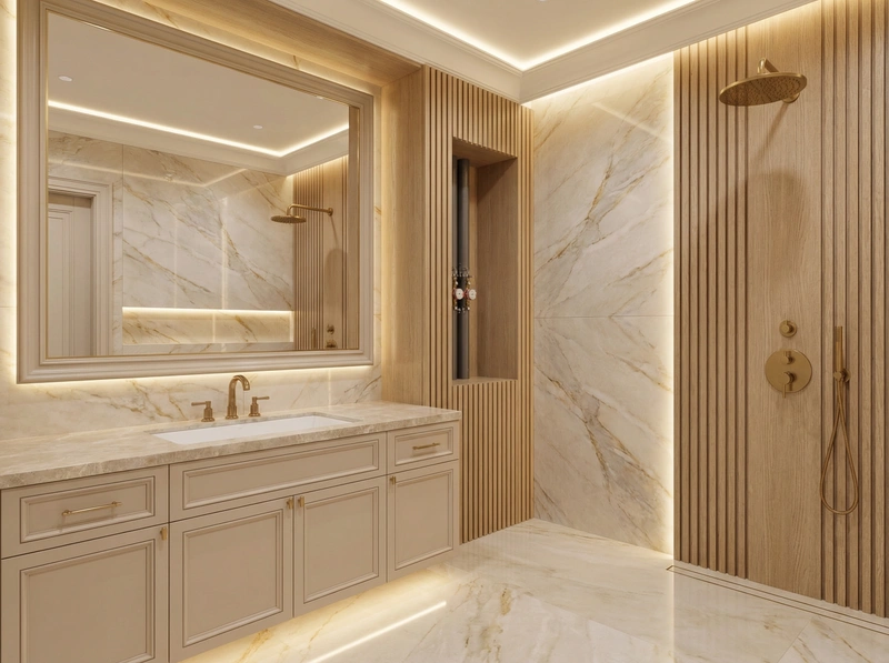 Дизайн ванной в стиле Неоклассика — фото интерьера от нейросети RoomGPT