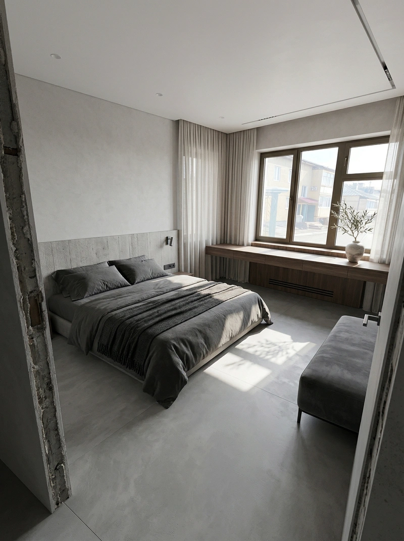 Дизайн спальни в стиле Минимализм — фото интерьера от нейросети RoomGPT