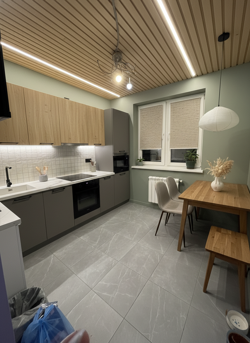 Дизайн кухни в стиле Japandi — фото интерьера от нейросети RoomGPT