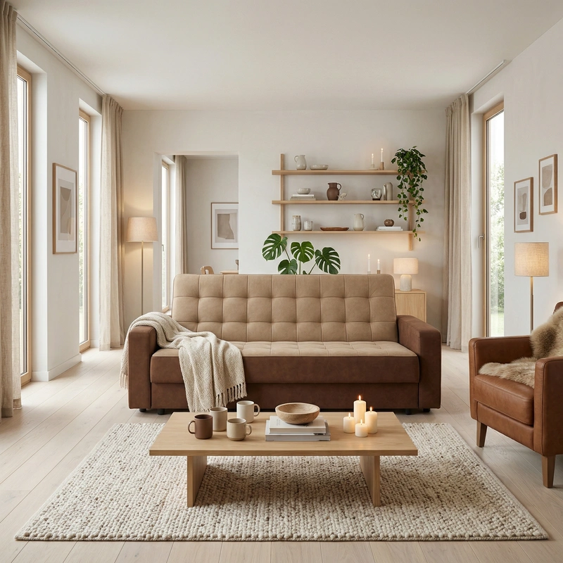 Дизайн гостиной в стиле Хюгге — фото интерьера от нейросети RoomGPT