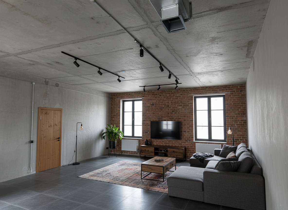 Дизайн гостиной в стиле Лофт — фото интерьера от нейросети RoomGPT