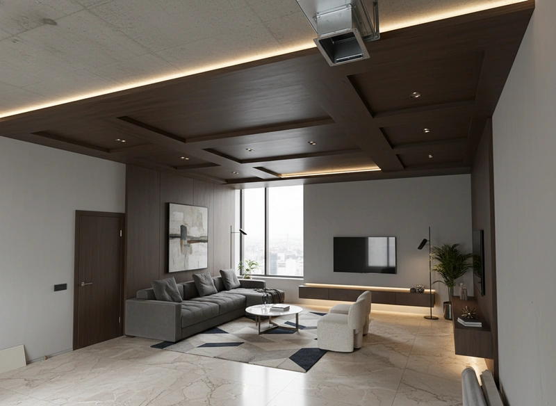 Дизайн интерьера в стиле Контемпорари — Гостиная от нейросети RoomGPT