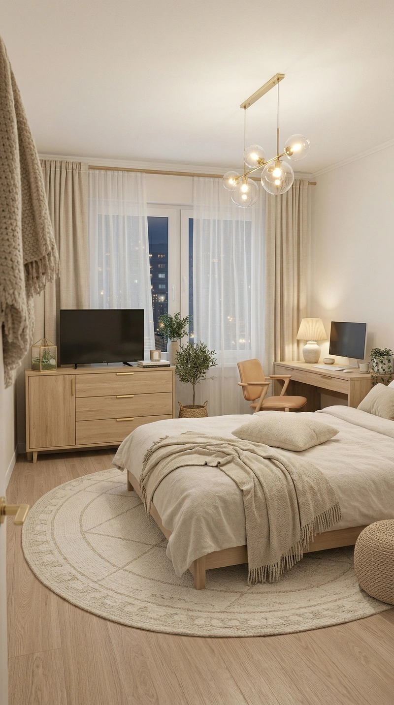 Дизайн спальни в стиле Сканди — фото интерьера от нейросети RoomGPT