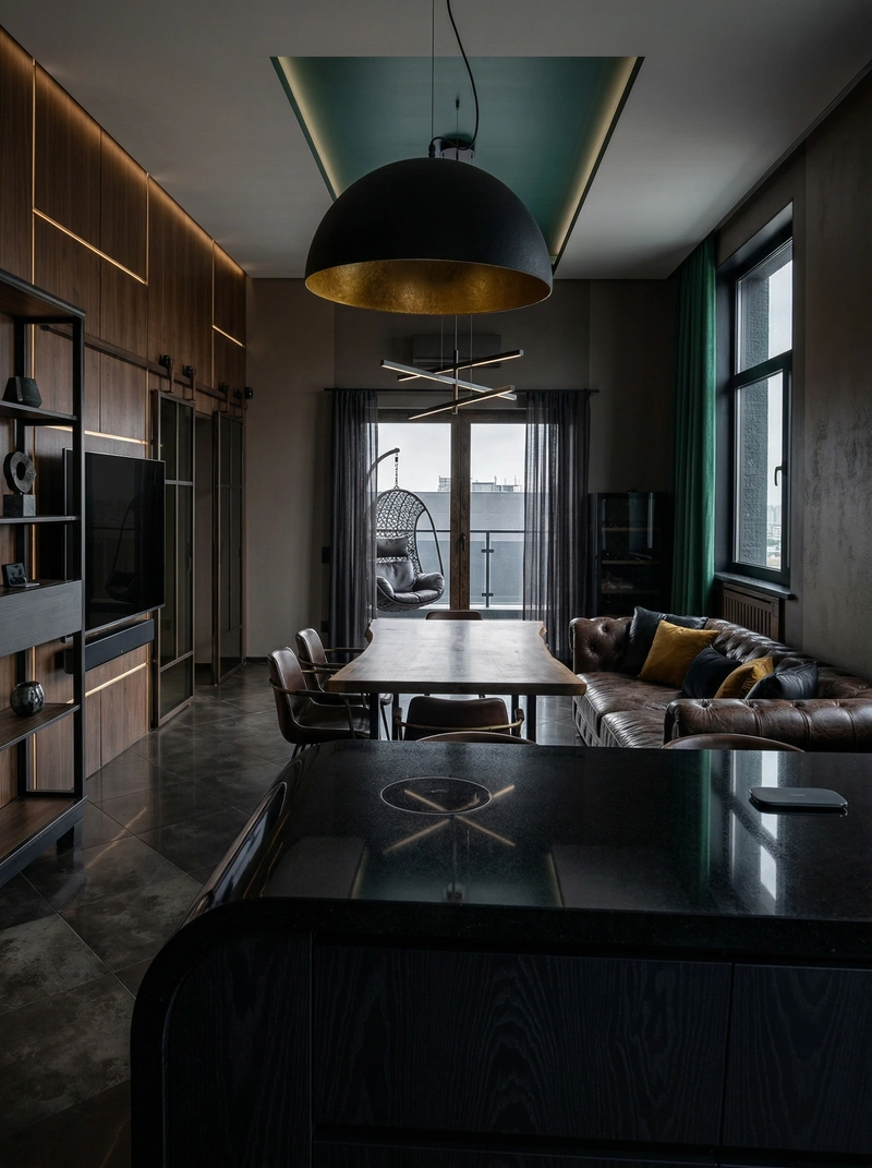 Дизайн гостиной в стиле Блэктэк — фото интерьера от нейросети RoomGPT