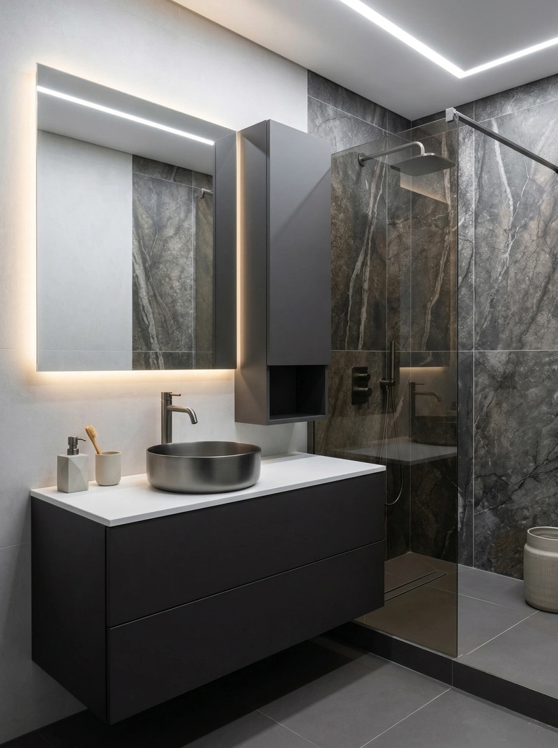 Дизайн ванной в стиле Минимализм — фото интерьера от нейросети RoomGPT