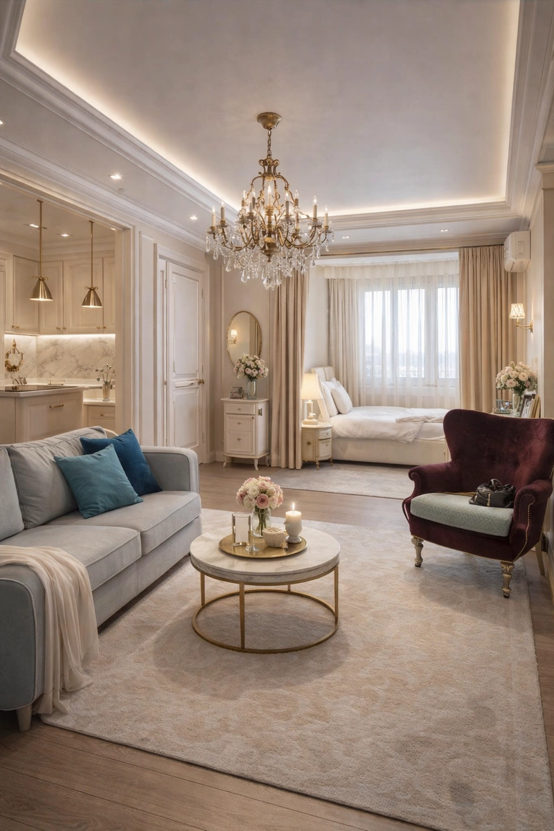 Дизайн интерьера в стиле Неоклассика — Гостиная от нейросети RoomGPT