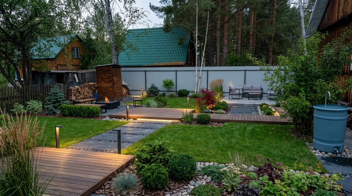Ландшафтный дизайн в стиле Контемпорари — Участок от нейросети RoomGPT