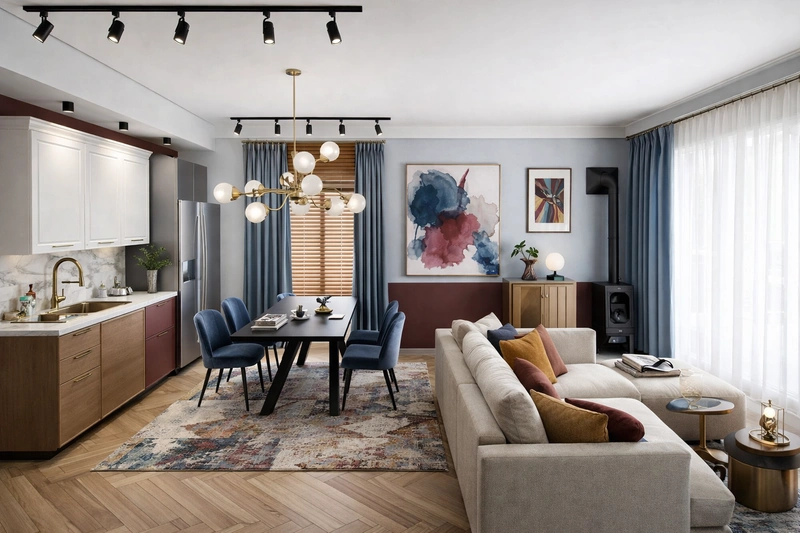 Дизайн гостиной в стиле Эклектика — фото интерьера от нейросети RoomGPT