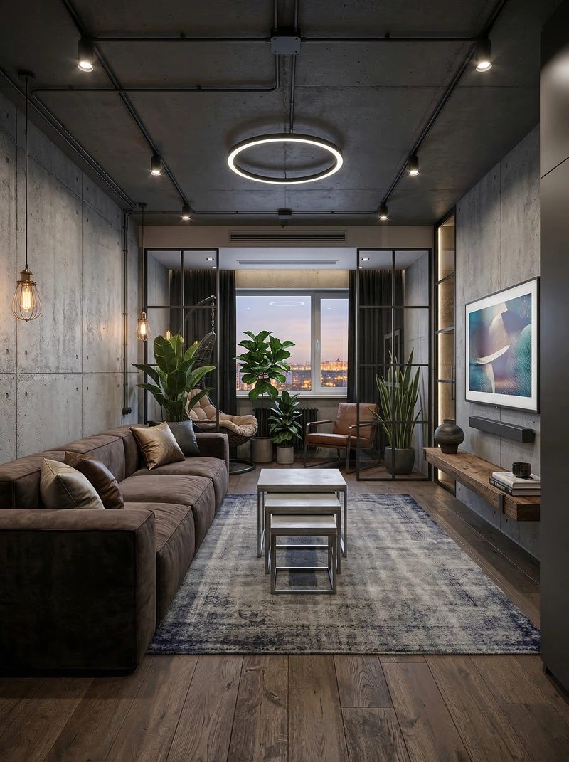 Дизайн интерьера в стиле Лофт — Гостиная от нейросети RoomGPT