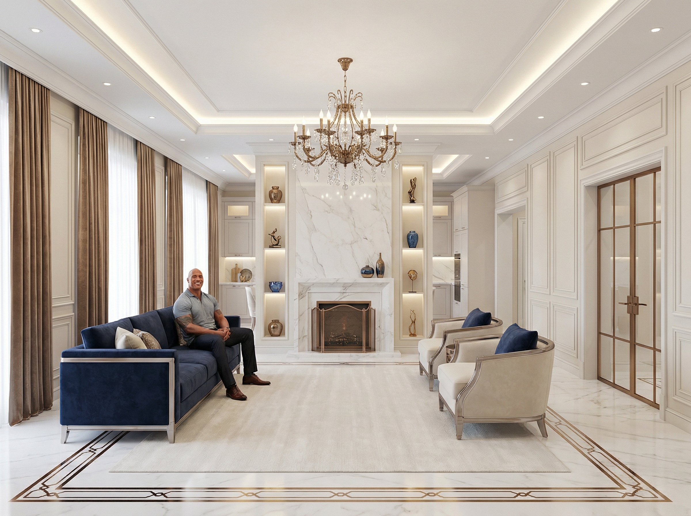 Дизайн гостиной в стиле Классика — фото интерьера от нейросети RoomGPT