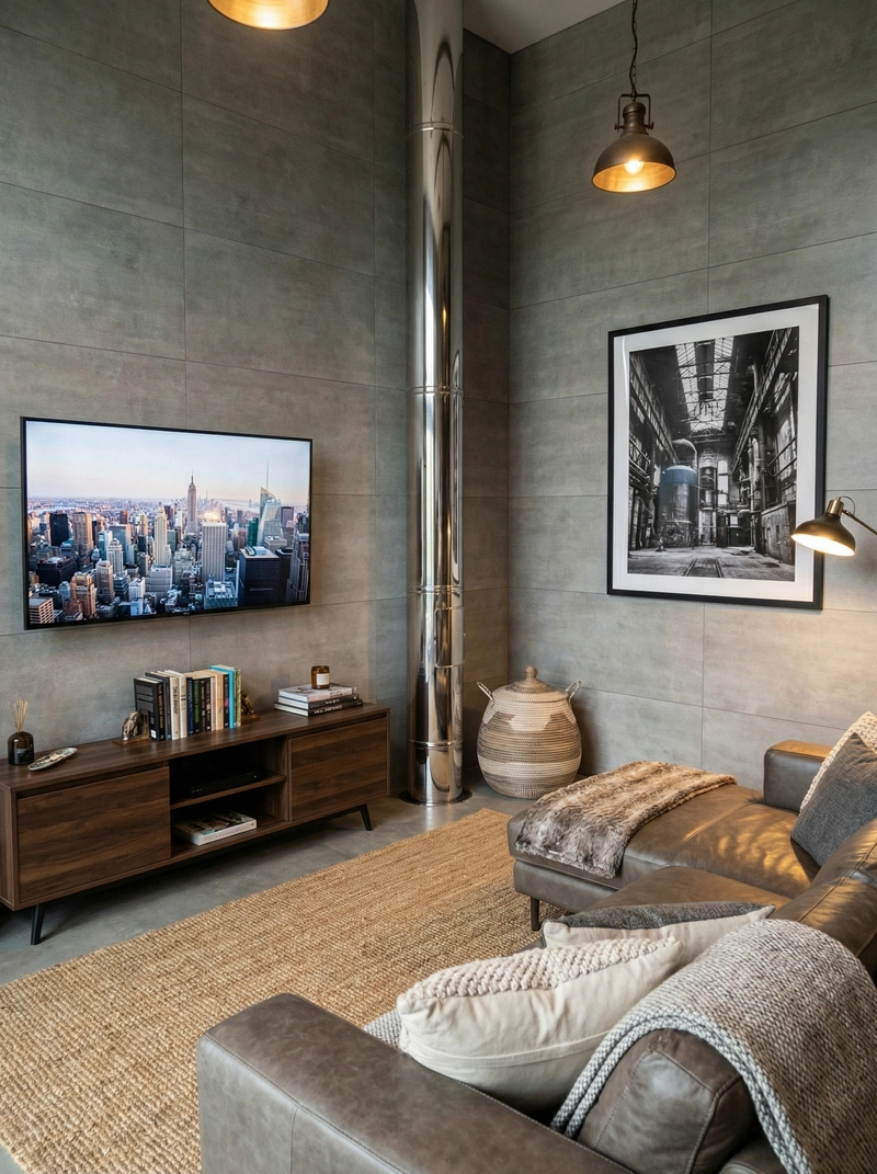 Дизайн интерьера в стиле Лофт — Гостиная от нейросети RoomGPT