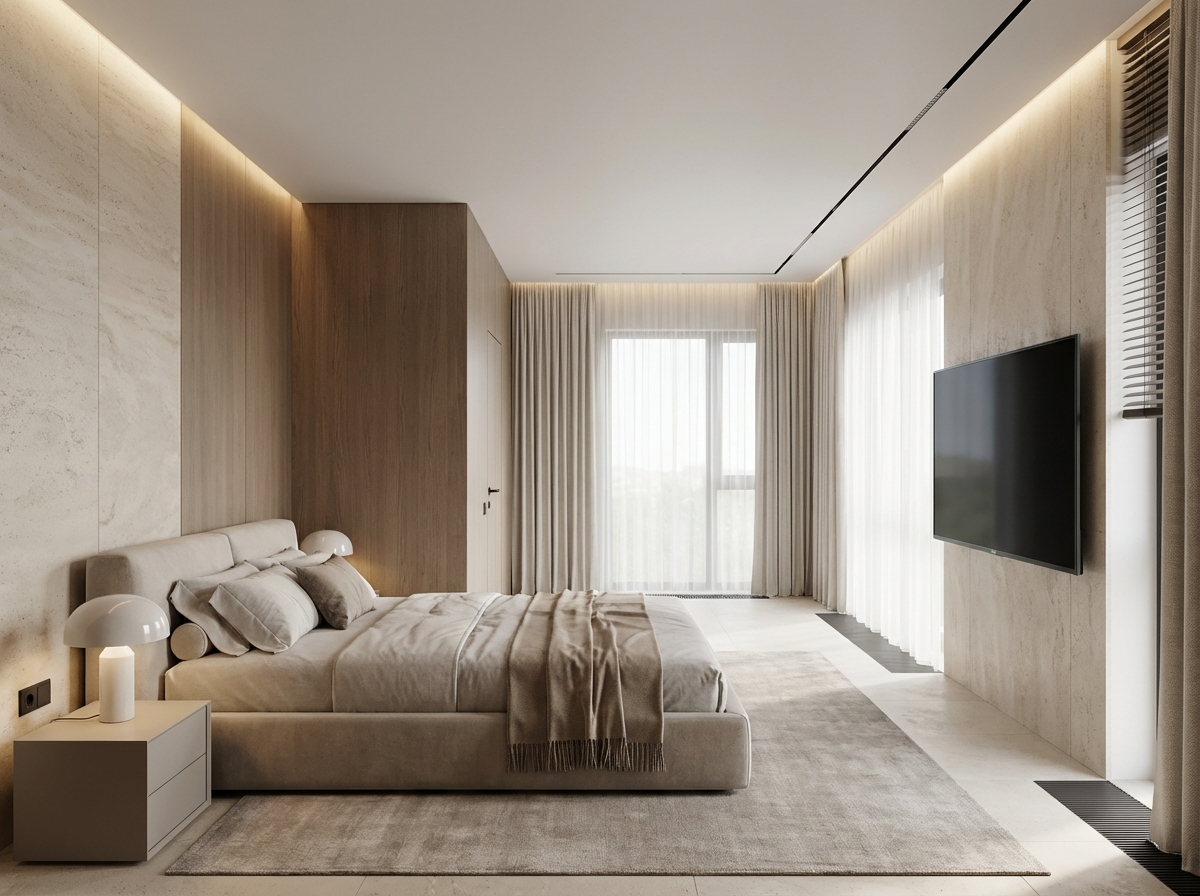 Дизайн спальни в стиле Минимализм — фото интерьера от нейросети RoomGPT