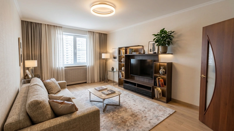 Дизайн гостиной в стиле Контемпорари — фото интерьера от нейросети RoomGPT