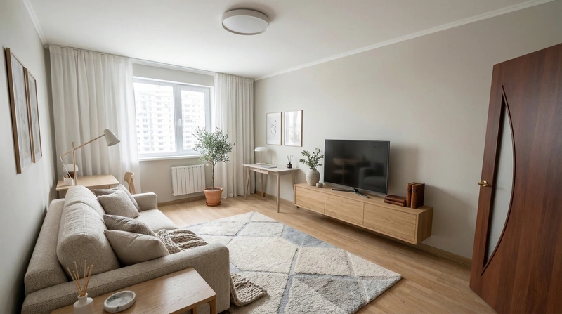 Дизайн гостиной в стиле Сканди — фото интерьера от нейросети RoomGPT