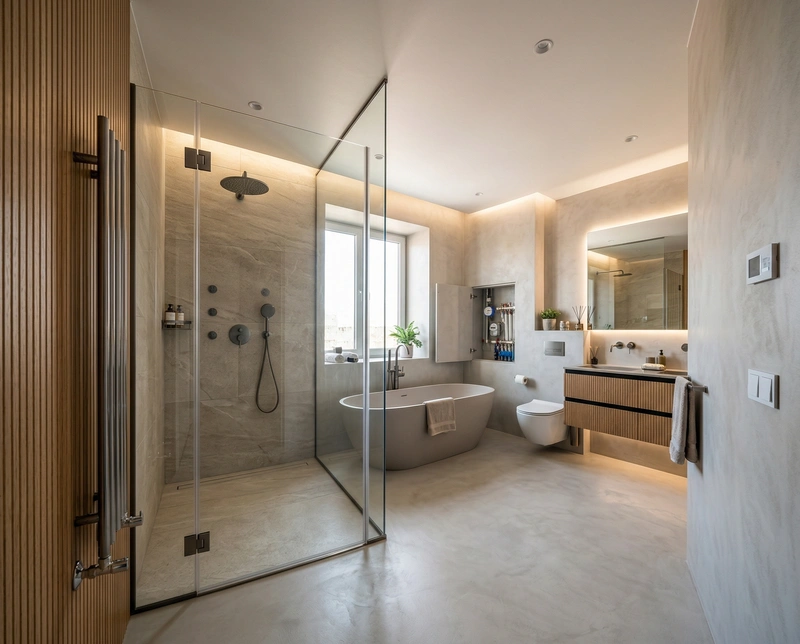 Дизайн ванной в стиле Контемпорари — фото интерьера от нейросети RoomGPT