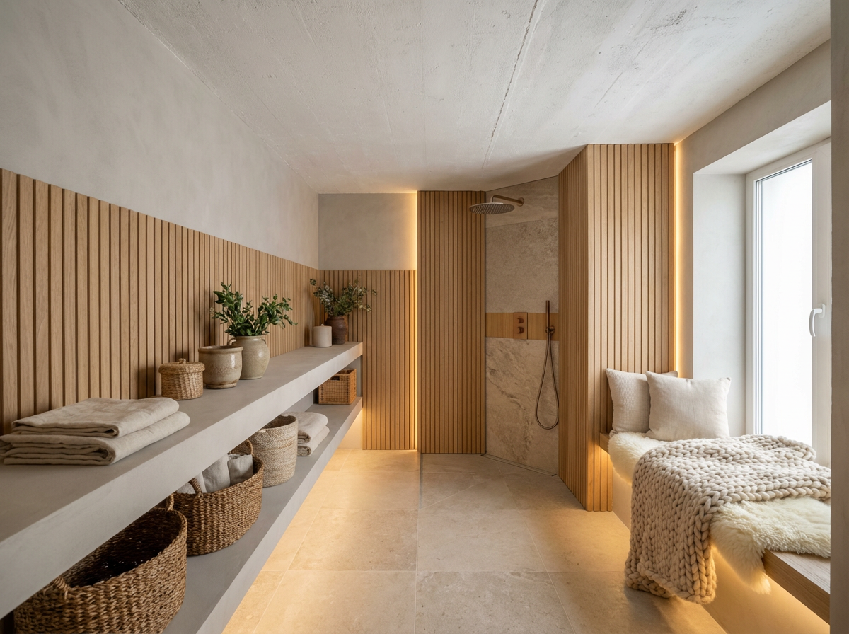 Дизайн ванной в стиле Хюгге — фото интерьера от нейросети RoomGPT