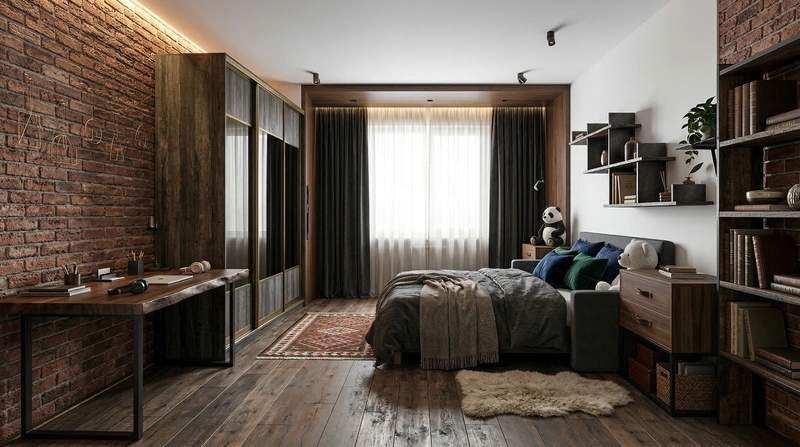 Дизайн спальни в стиле Лофт — фото интерьера от нейросети RoomGPT