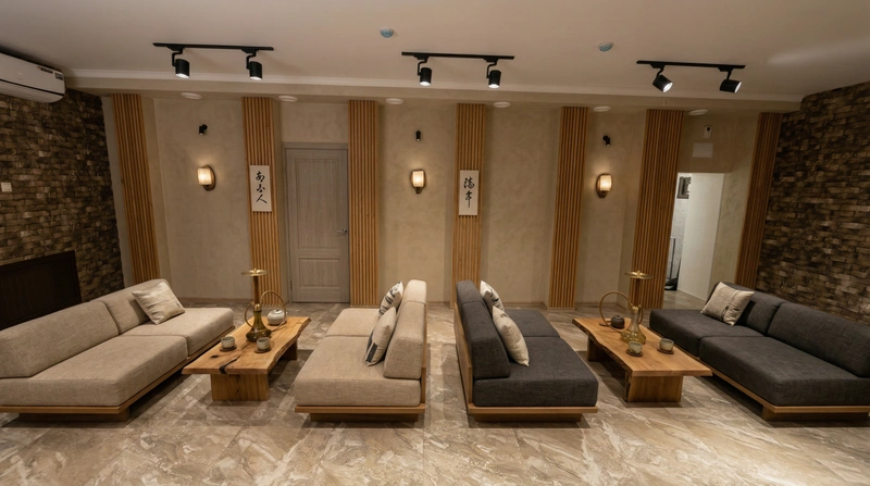 Дизайн гостиной в стиле Japandi — фото интерьера от нейросети RoomGPT