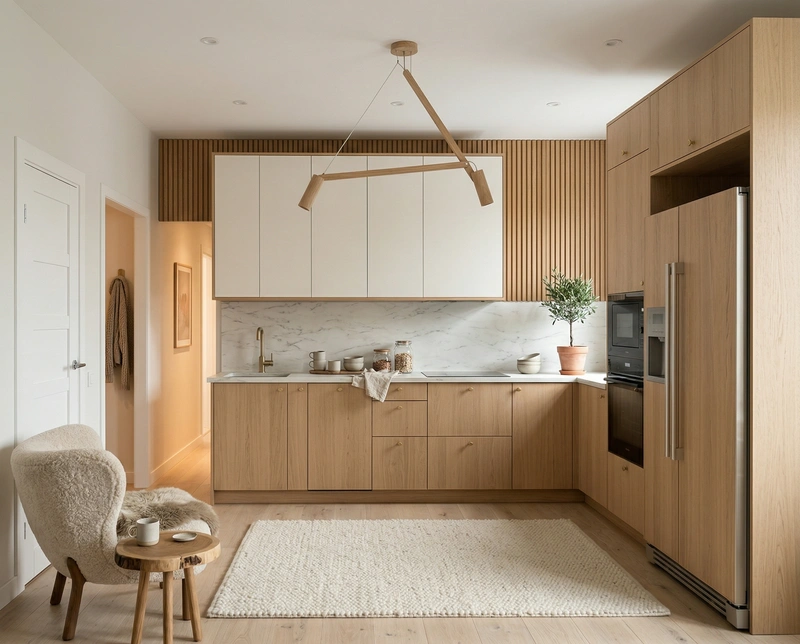 Дизайн кухни в стиле Хюгге — фото интерьера от нейросети RoomGPT