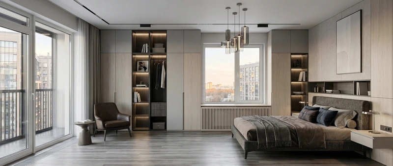 Дизайн спальни в стиле Контемпорари — фото интерьера от нейросети RoomGPT