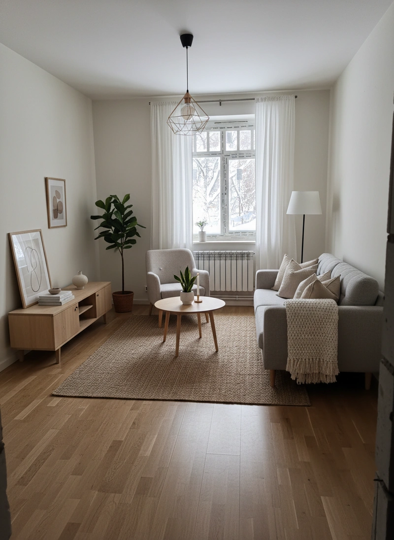 Дизайн интерьера в стиле Хюгге — Гостиная от нейросети RoomGPT