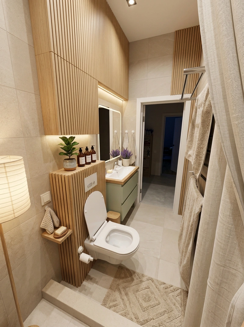 Дизайн ванной в стиле Хюгге — фото интерьера от нейросети RoomGPT