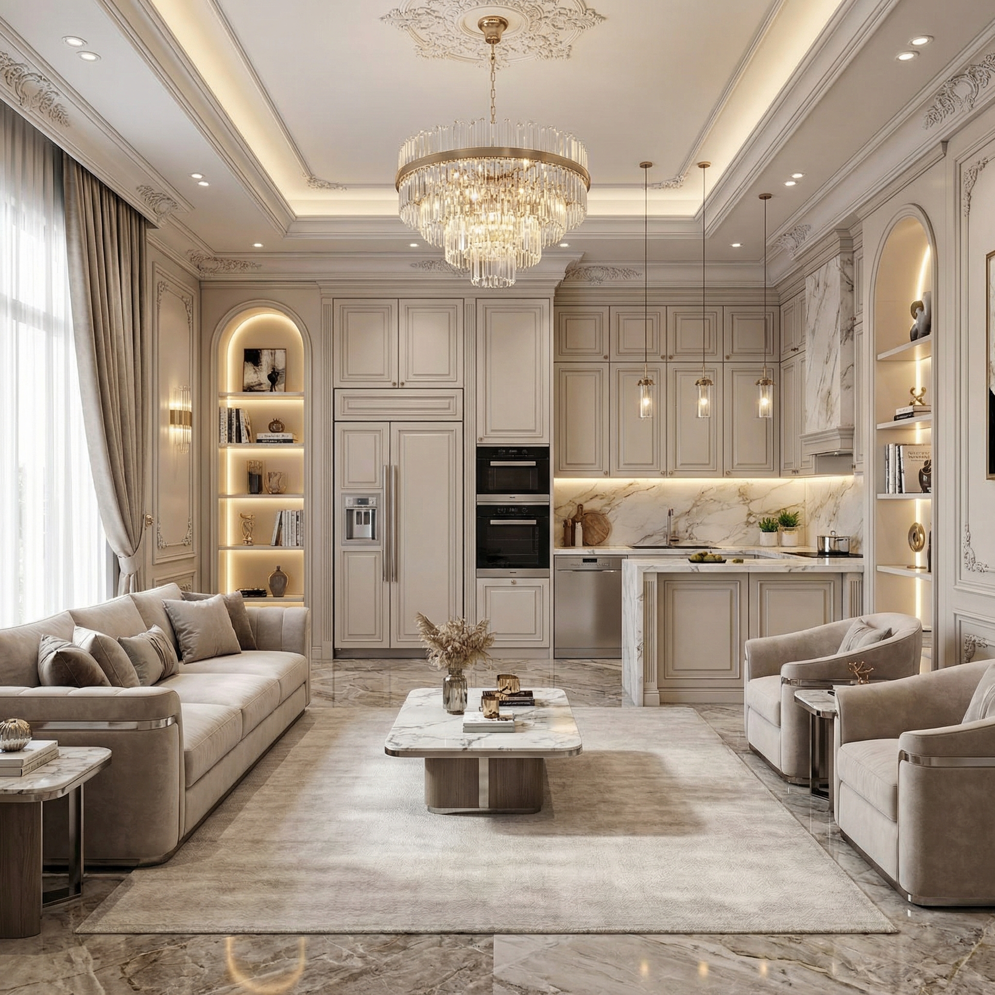 Дизайн гостиной в стиле Классика — фото интерьера от нейросети RoomGPT