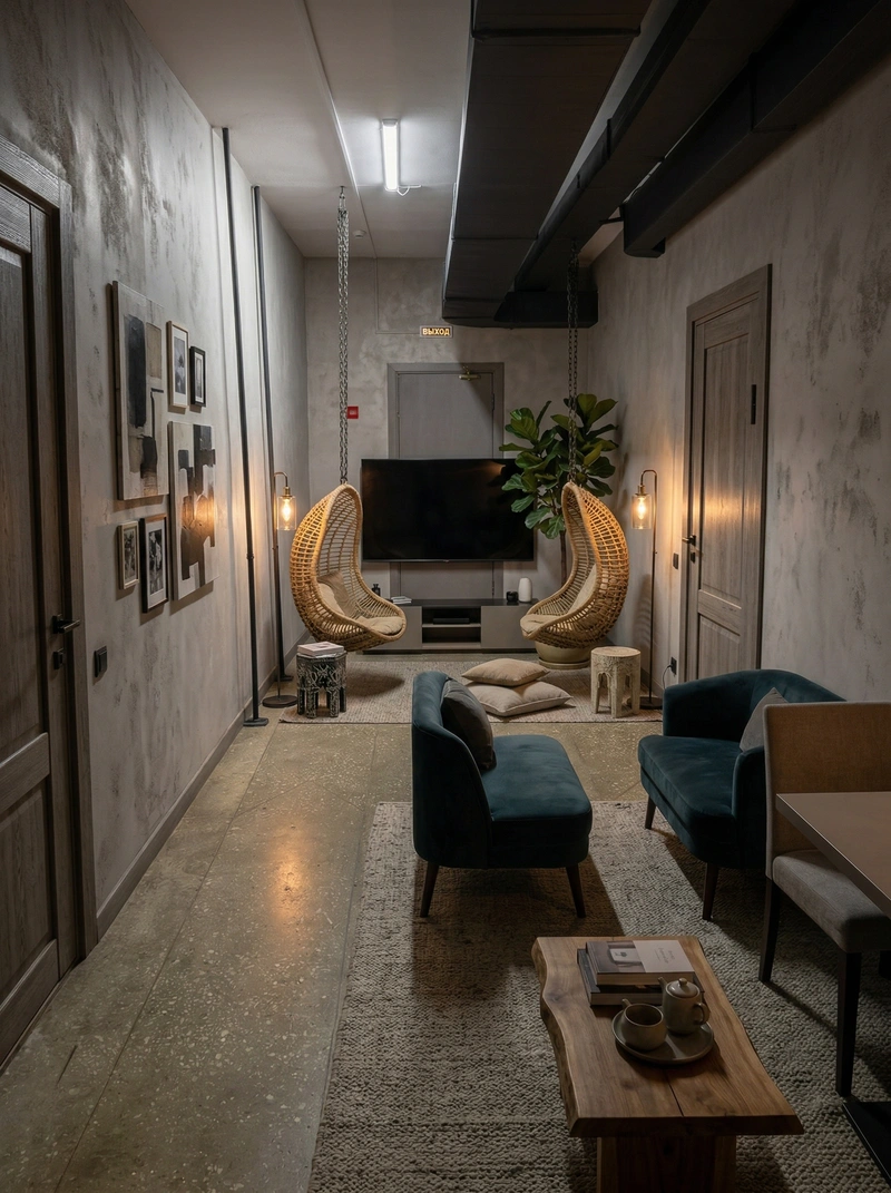 Дизайн гостиной в стиле Лофт — фото интерьера от нейросети RoomGPT