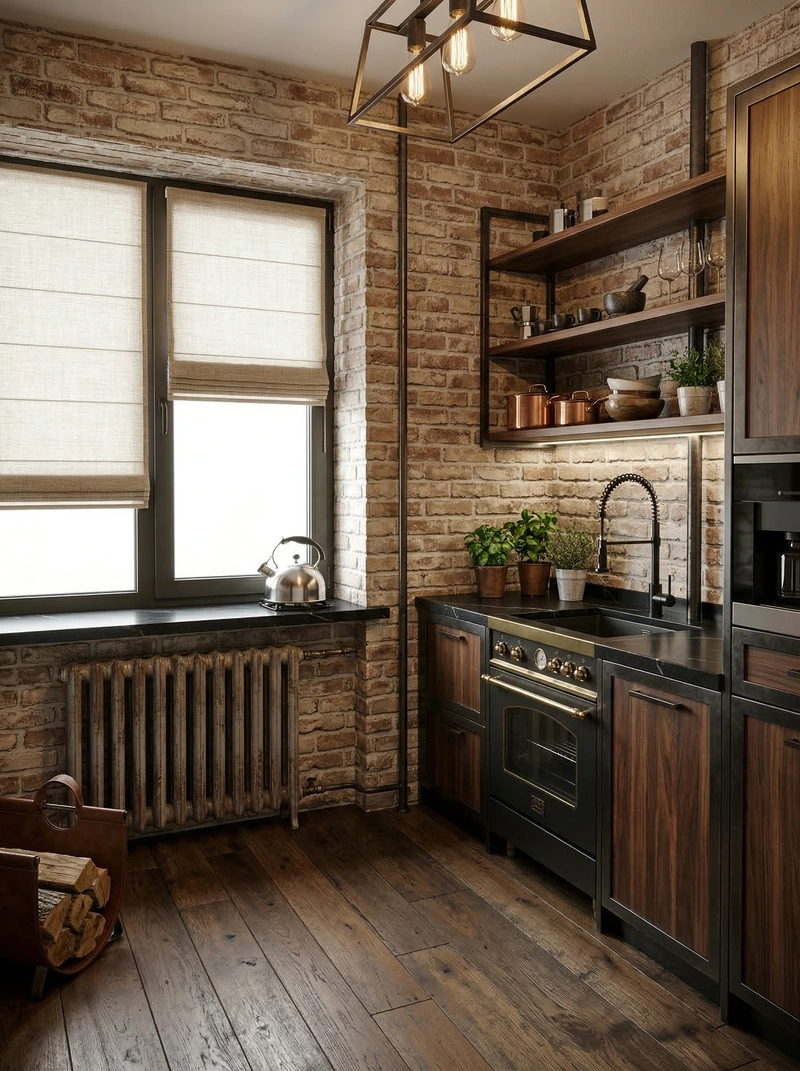 Дизайн интерьера в стиле Лофт — Кухня от нейросети RoomGPT