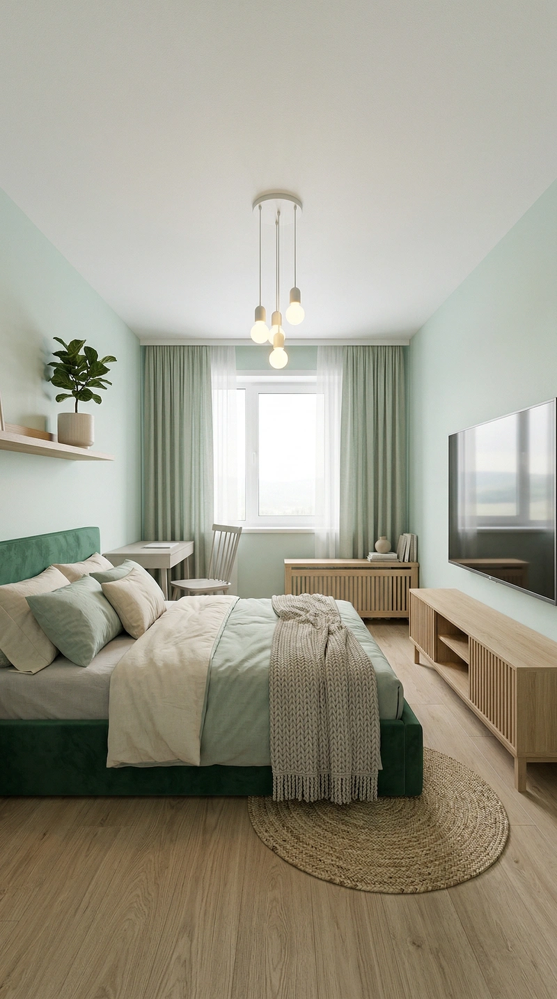 Дизайн спальни в стиле Хюгге — фото интерьера от нейросети RoomGPT