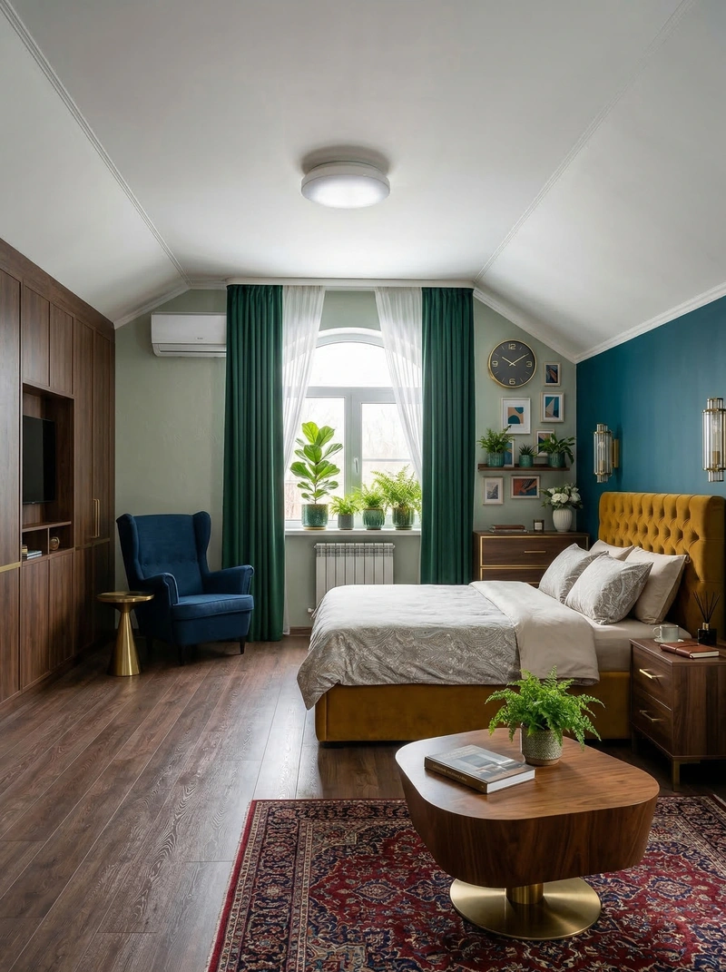 Дизайн спальни в стиле Британский — фото интерьера от нейросети RoomGPT